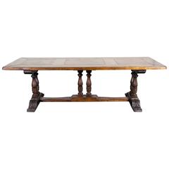 Country French Oak Parquet Top Trestle Table