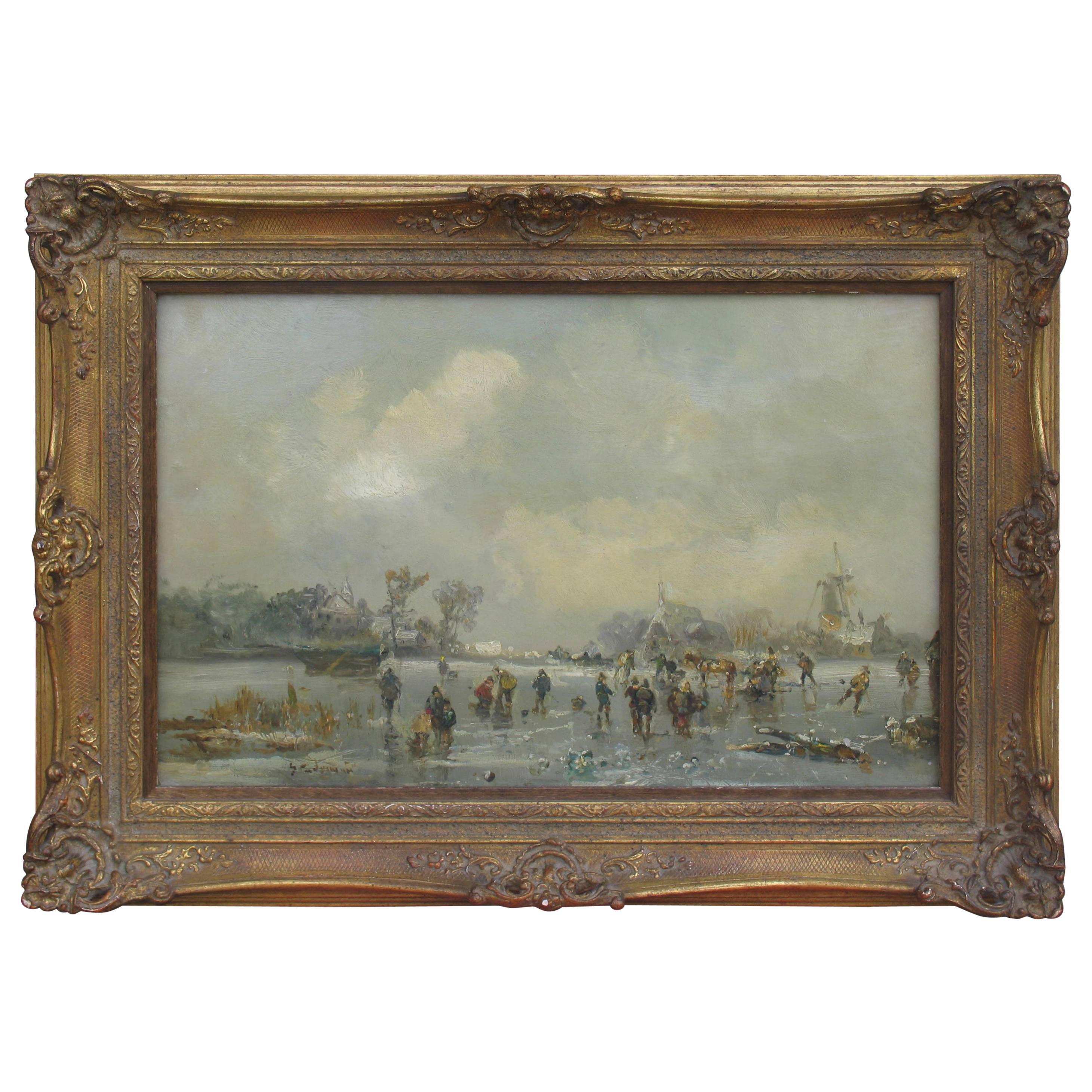 Painting of Winter Landscape by Adolf Stademann For Sale