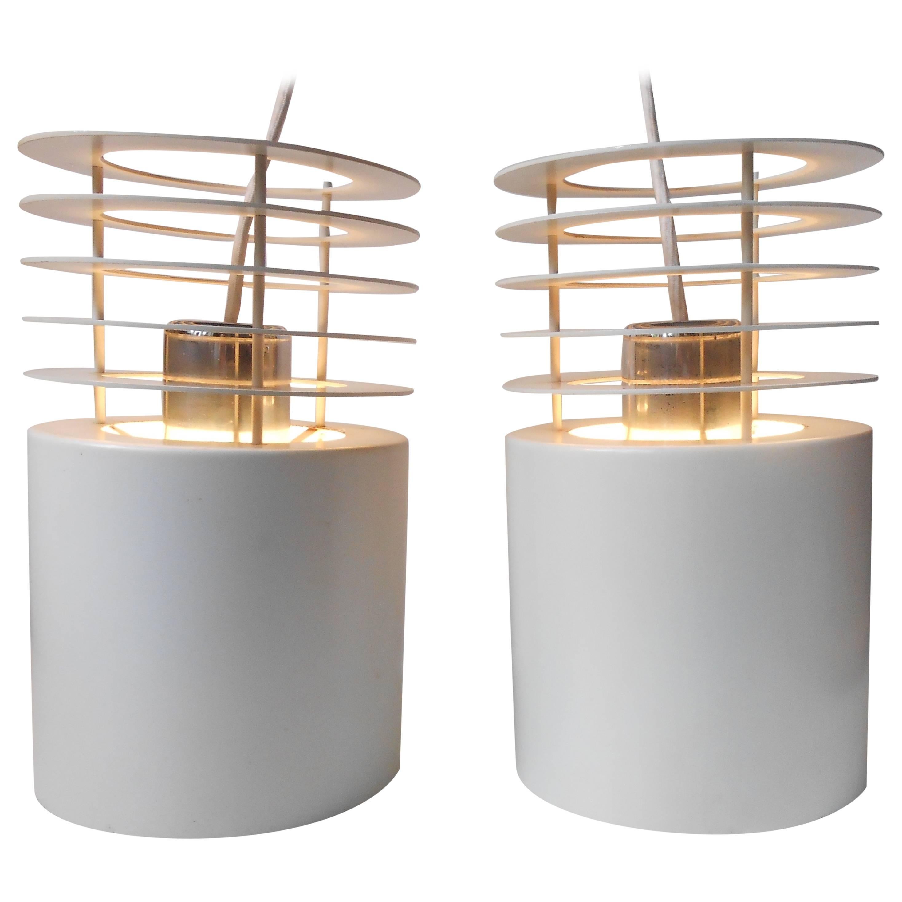 Pair of Jo Hammerborg 'Hydra 1' White Pendant Lamps for Fog & Morup, Denmark