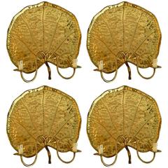 a rare set of Four Large Brass Water Lilies Sconces or Wall Lights