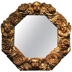 Giltwood Octagonal Mirror with Cherubs Heads, 17th Century 9