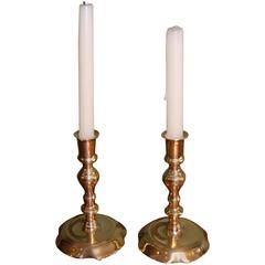 Pair of Mid-18th Century Baluster Shaped Brass Candlesticks