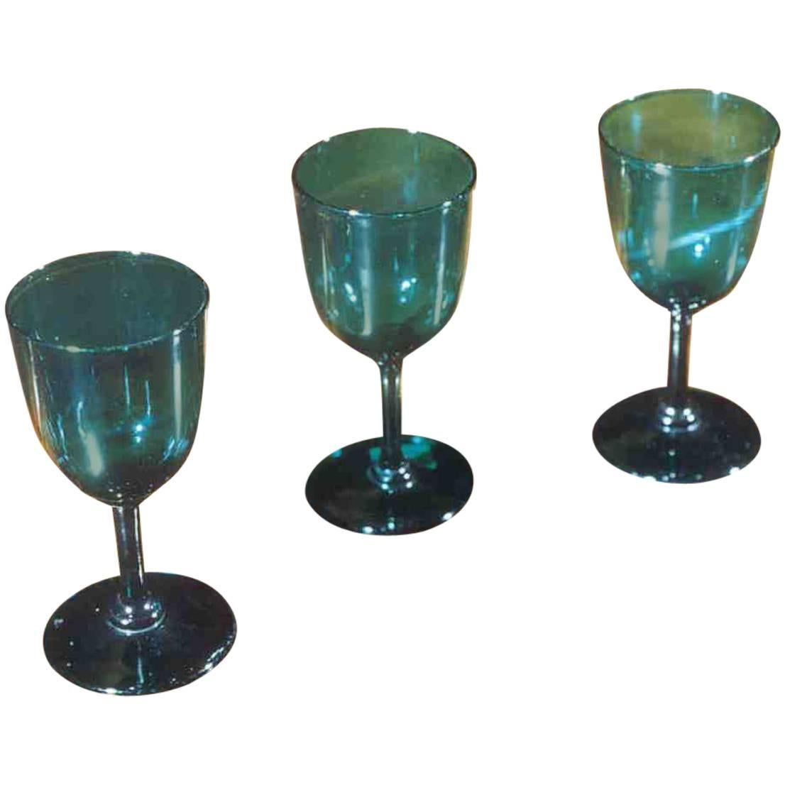 Set of Three Regency Period Green Wine Glasses For Sale