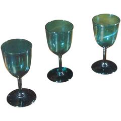 Set of Three Regency Period Green Wine Glasses