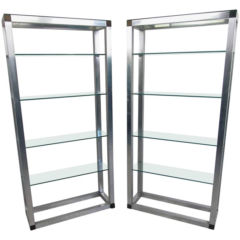 Pair of MidCentury Etageres, Vintage Aluminum Display Shelf For Sale