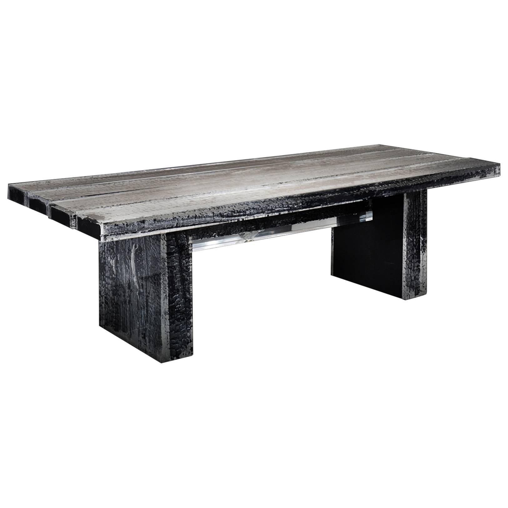 Ice Burnt Table with Burnt Timber in Crystalline Acrylic For Sale