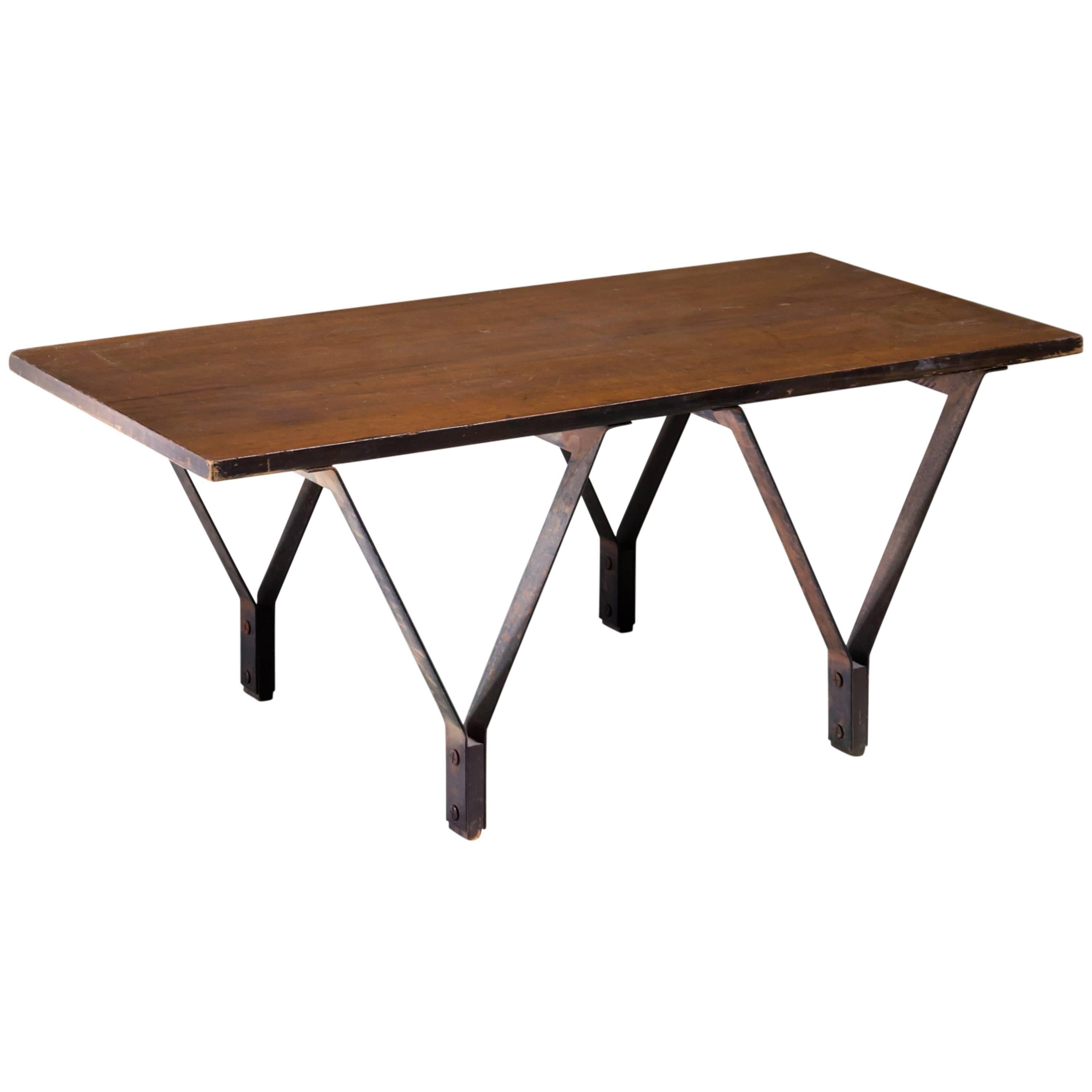 BBPR Metal and Wood Coffee Table, Italy, 1950s For Sale