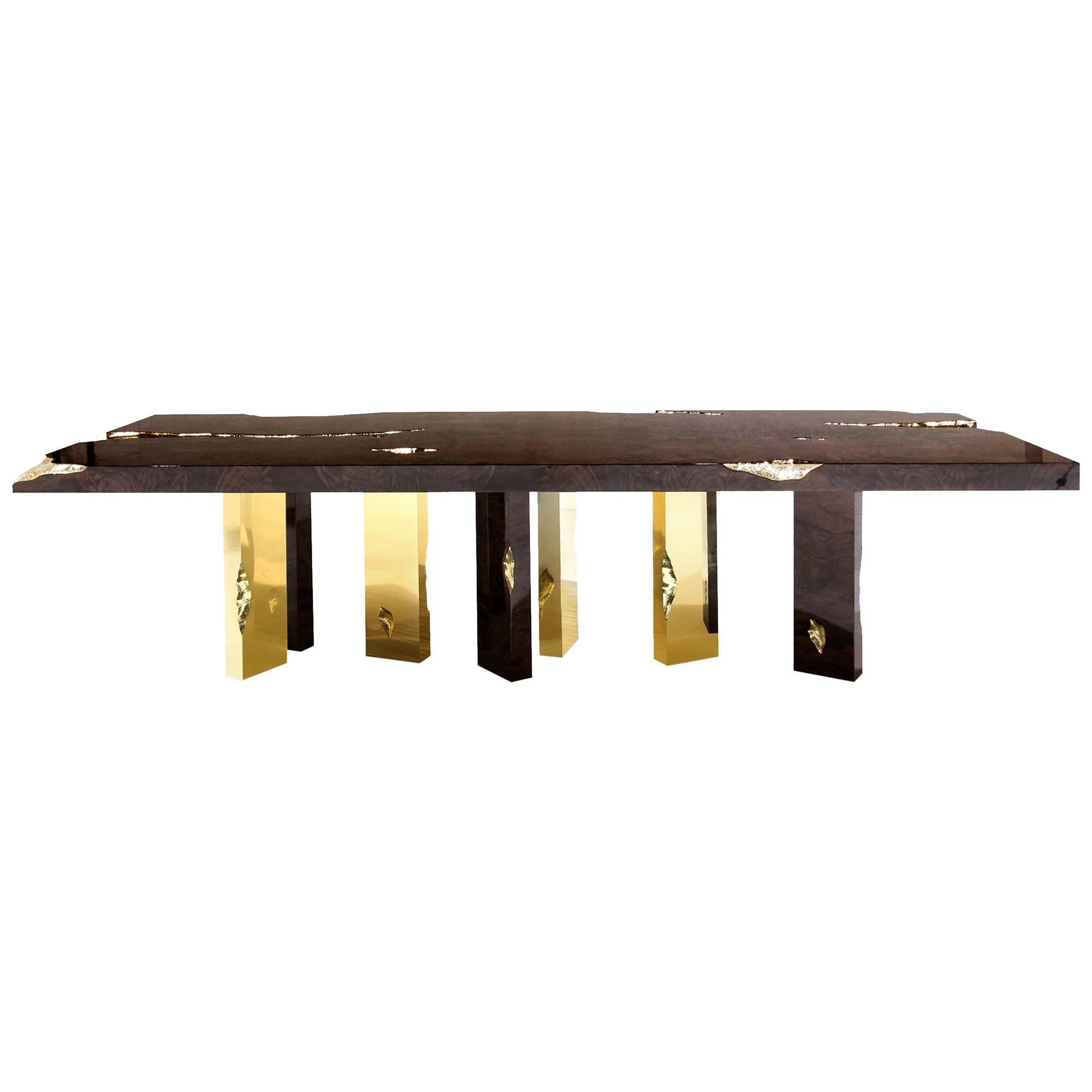 Majestic Dinning Table in Mahogany and Polished Brass For Sale