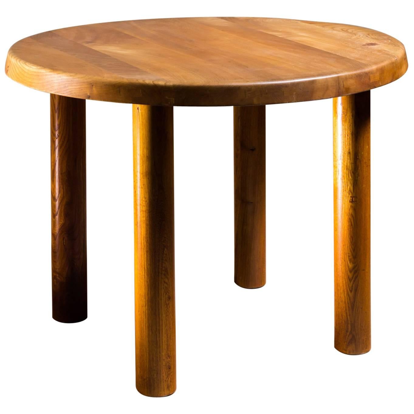 Pierre Chapo Round Elm Small Dining Table, France, 1960s For Sale