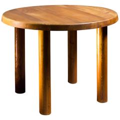 Pierre Chapo Round Elm Small Dining Table, France, 1960s