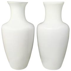 Pair of Oversized White Glass Vases 9