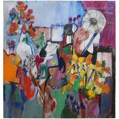 Colorful Modern Abstract Expressionist Still Life Oil Painting by Ellie Domsky