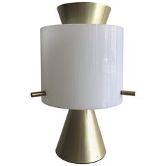 Mid-Century Modern Spun Brass and Frosted Glass Table Lamp