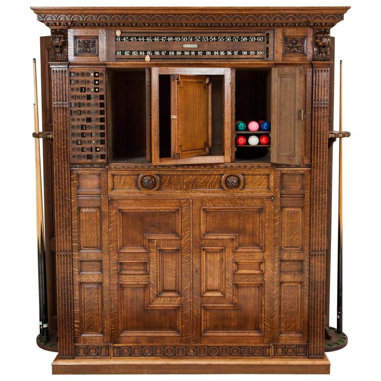 Victorian Carved Oak Billiards by Thurston and Co. of London