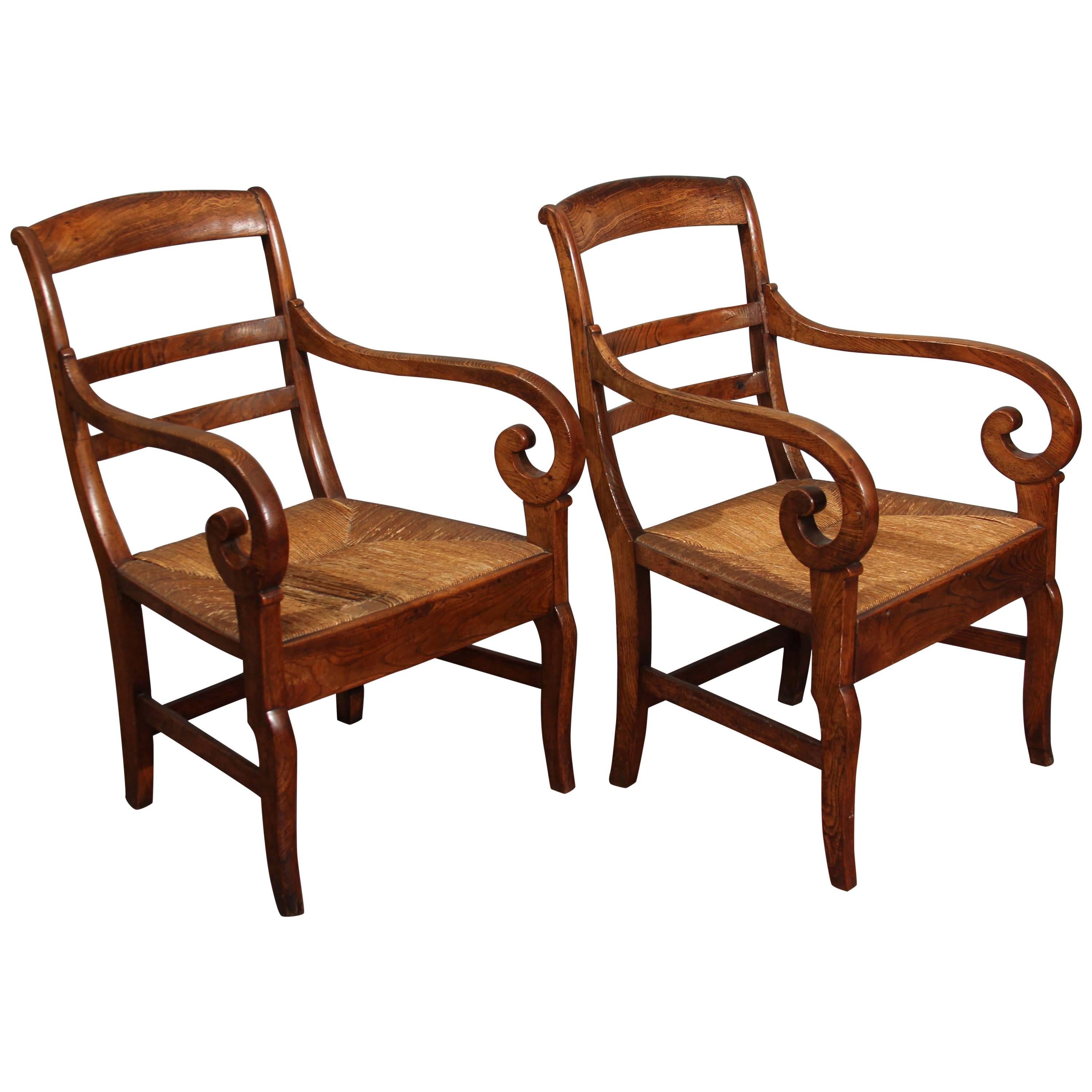 Pair of Wood Curled Armchairs