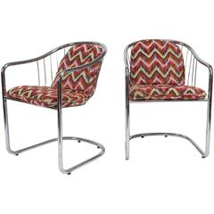 Pair of Flame Stitch Cushion Chrome Mid-Century Chairs
