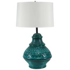 Large Turquoise Green Pottery Mid-Century Lamp