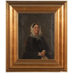 Small Antique Painting, Portrait of a Danish Woman, circa 1840-1860
