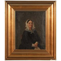 Small Antique Painting, Portrait of a Danish Woman, circa 1840-1860 5