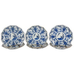 Set of Six Rare Japanese Ko-Imari Blue and White Porcelain Plates