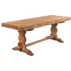 French Country Washed Oak Trestle Table, Early 1900s