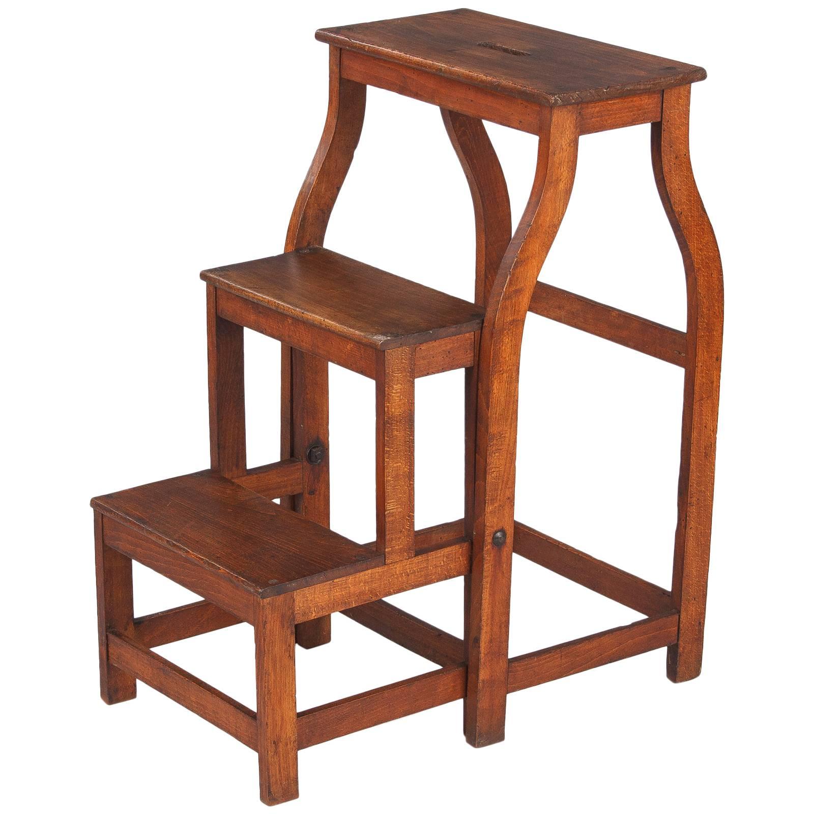 Country French Pine Folding Step Stool, Early 1900s