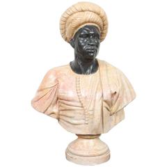 Large Orientalist Style Two Color Marble Bust of a Nubian