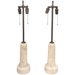 Carrara Marble "Bullet" Table Lamps, Pair