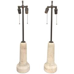 Vintage Marble "Bullet" Table Lamps, Set of Two 3
