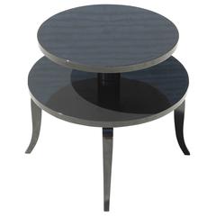 French Art Deco Two-Tier Black Lacquered Accent Table, circa 1940s