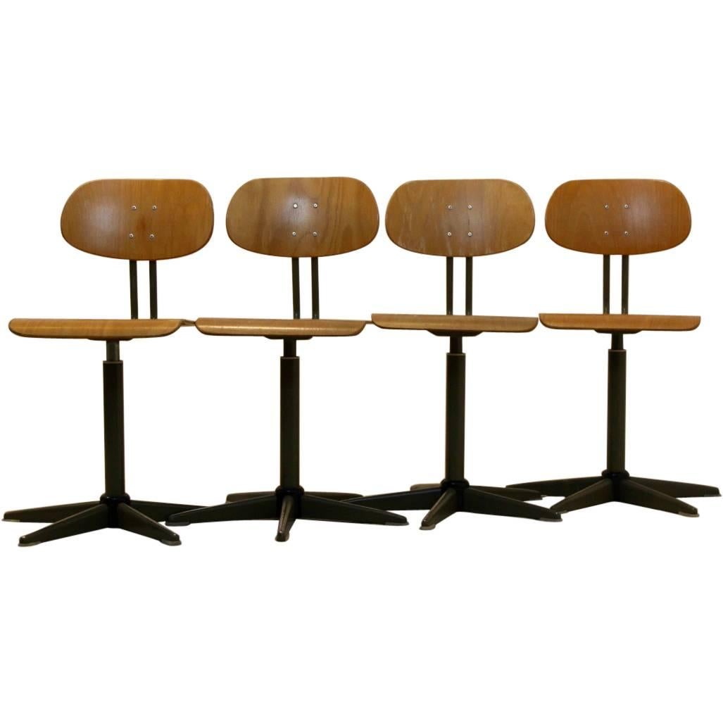 Industrial Plywood Swivel Chairs, Netherlands, 1960s