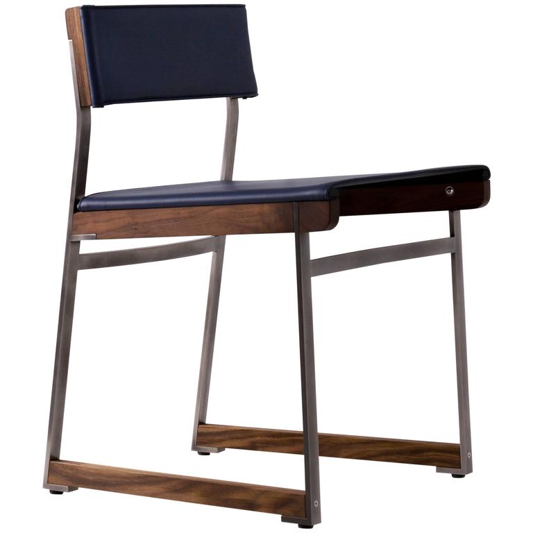 Diego Dining Chair in Leather, American Hardwood and Steel For Sale at