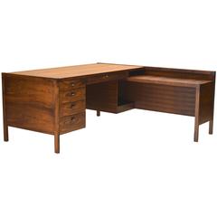 Vintage Bold Rosewood Executive Desk and Return by Edward Wormley for Dunbar
