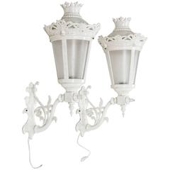 Large Pair of Painted Elaborate French Iron Lanterns for Indoor or Outdoor Use