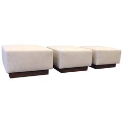 Three Linen and Walnut Benches by Milo Baughman