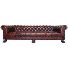Monumental Chesterfield Leather Sofa with Nailhead Trim