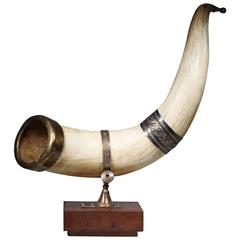 Large Mounted Horn with Brass and Sheffied Silver Plate, circa 1900