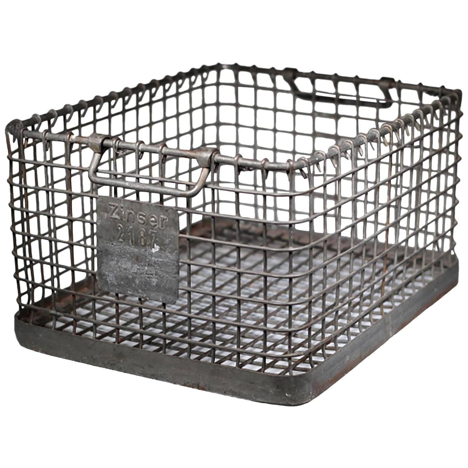 1940s Heavy Steel Mesh Industrial Basket at 1stdibs