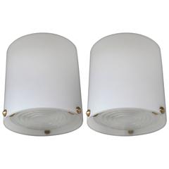 Two Fine French 1950s Cylindrical Flush Mount by Jean Perzel