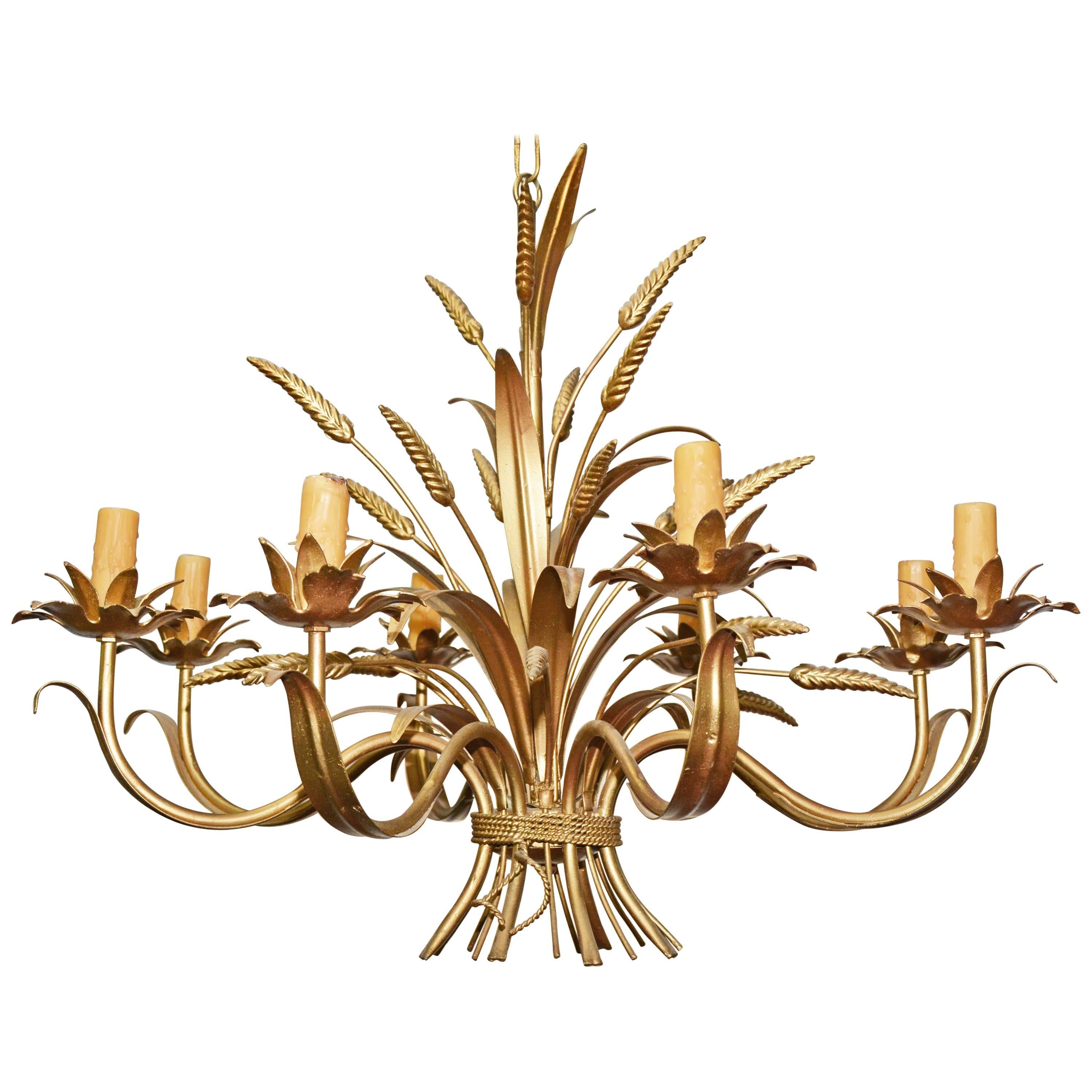 French Gilt Tole Sheaf of Wheat Chandelier