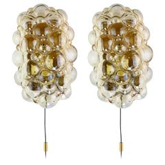 1960s Pair of Amber Bubble Glass Wall Lights by Helena Tynell for Limburg
