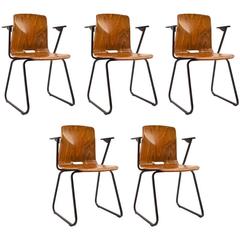 Vintage 1960s Set of Five Industrial Dutch Galvanitas S23 School Chairs