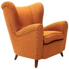 Vintage Italian Floral Red and Gold Armchair, 1950s