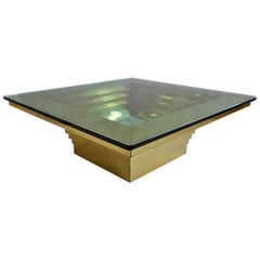 Hollywood Regency Brass Finish Graduated Glass Table 1970s