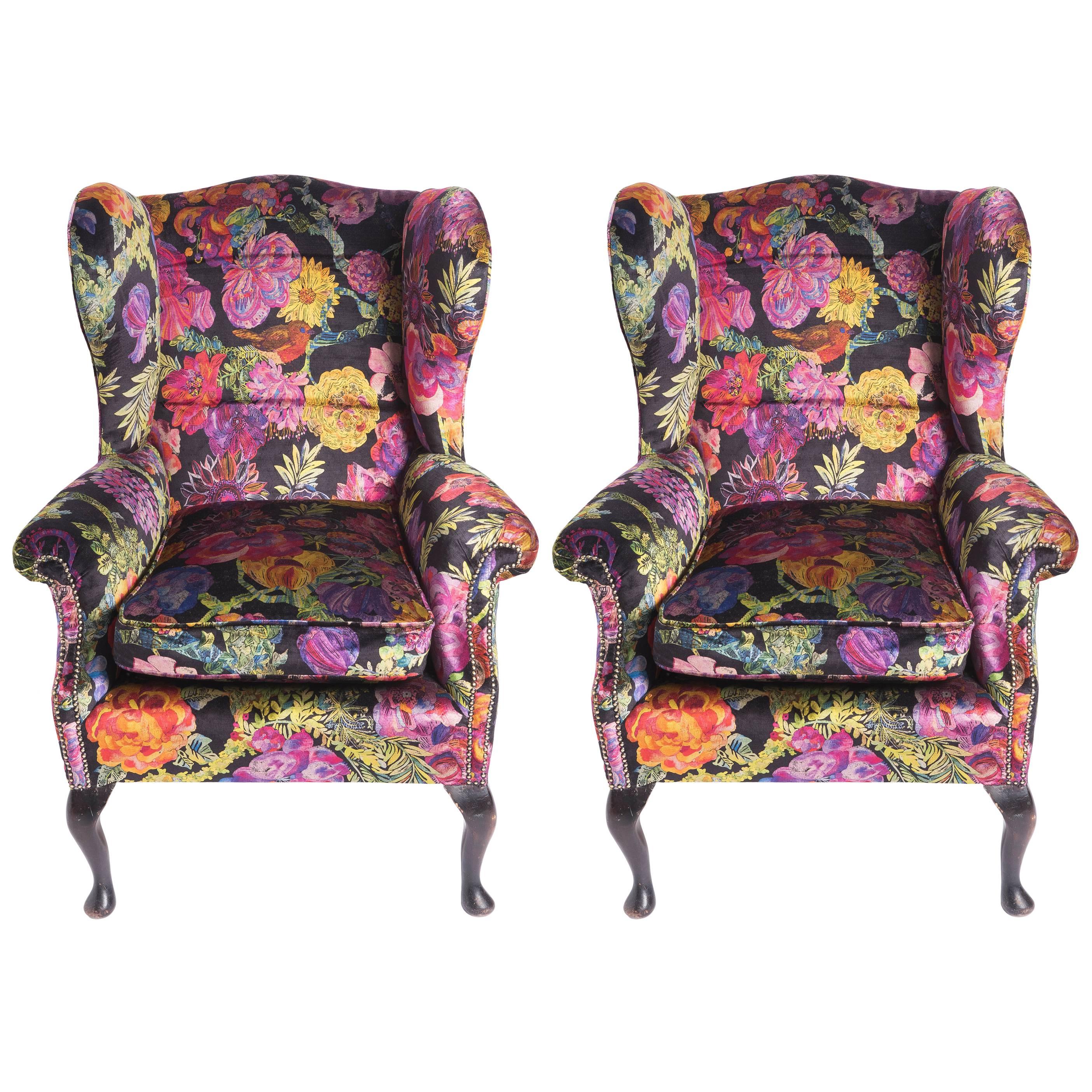 Armchairs on beech wood supports, England circa 1890 For Sale