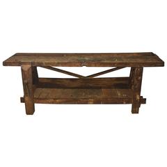 French Industrial Wooden Workbench, 19th Century
