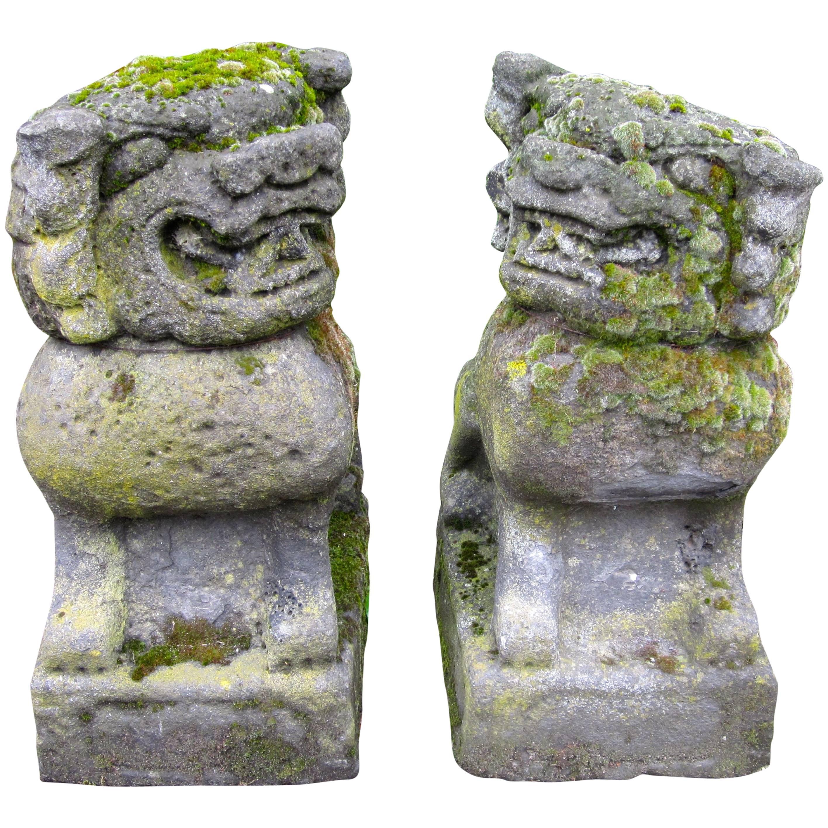 Pair of 19th Century Chinese Stone Foo Dogs