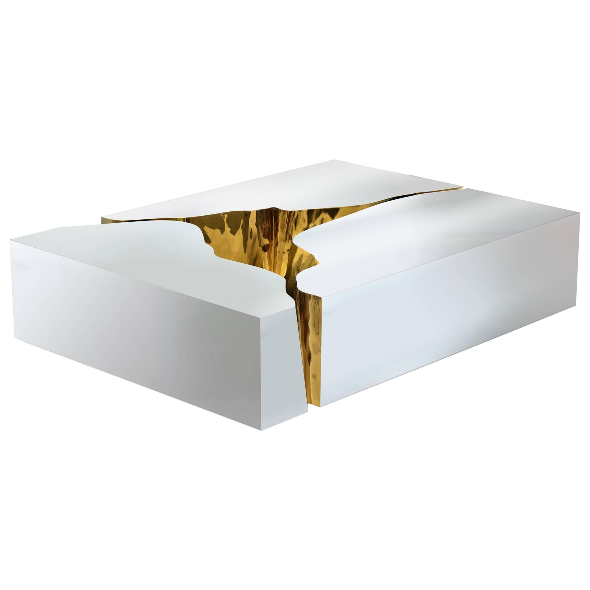 Paradise Coffee Table in coated polished stainless steel and Polished Brass