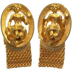 Mid-Century Swank Gold Mesh Mermaid Cufflinks