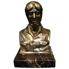 Vintage Juan Manuel Fangio Silver Plated Statue Paperweight, circa 1950 Car Automobilia